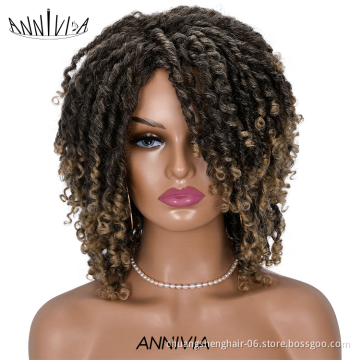 Twist Braids ombre brown wigs short wholesale braided highlights headband wig body wave afro kinky curly wigs for black women